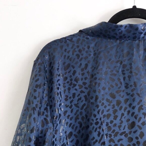Chico’s Tunic Top 12 Silk Cheetah Animal Print Metallic Navy Blue Cocktail Party - Picture 6 of 11